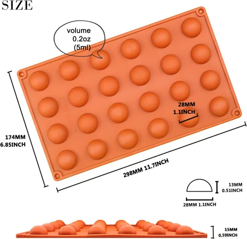 Miniatura 2 de FUNSHOWCASE Mini molde de silicona para caramelo de chocolate con cúpula hemisferio, 2 unidades, 24 cavitas
