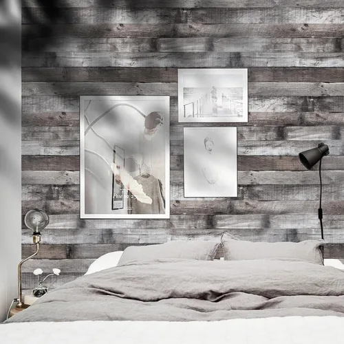 Miniatura 7 de Papel tapiz de madera vintage para despegar y pegar de 17.3"×80" gris/negro, papel de contacto de madera rústica, papel tapiz extraíble, papel