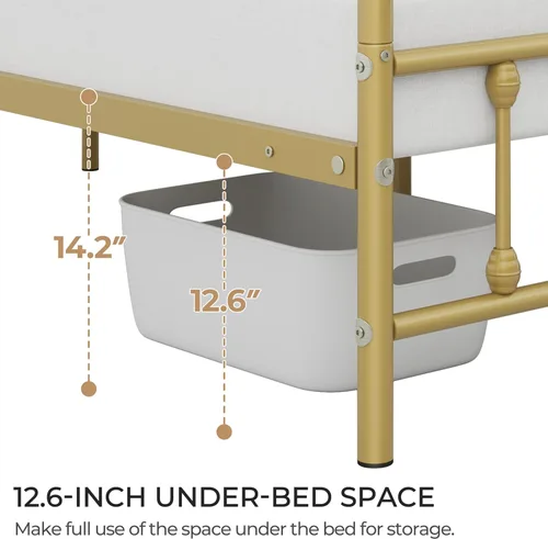 Miniatura 8 de Yaheetech Base de cama clásica de metal con base de colchón con estilo victoriano, cabecera, estribo, debajo de la cama, no necesita somier