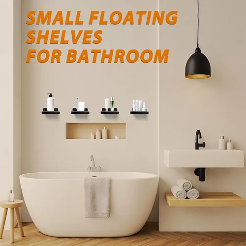 Miniatura 4 de Estante pequeño de pared, mini estantes flotantes para pared de 4 pulgadas, juego de 4, estante de decoración de exhibición para dormitorio, baño