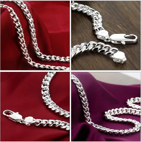 Miniatura 6 de Dankadi - Pulsera de plata para hombre, cadena cubana de 0.315in y 7.9in, para hombre