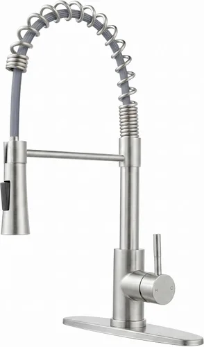 KINGO HOME Grifo de fregadero de cocina con rociador extraíble, grifo de barra de acero inoxidable de níquel cepillado de una sola manija, grifos
