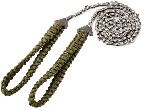 Sierra de bolsillo con mango de paracord de 36 pulgadas, sierra de mano de cadena larga de 16 dientes, corte rápido de madera y árboles, equipo de