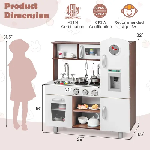 Miniatura 6 de KOTEK Juego de cocina para niños, juego de cocina de madera para niños pequeños con dispensador de agua con luces sonidos, estufa, horno, nevera