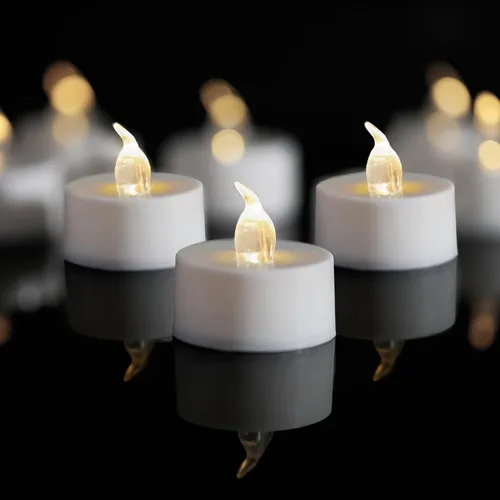 LANKER Paquete de 24 velas LED de té, velas sin llama parpadeantes de blanco cálido, velas falsas de larga duración que funcionan con pilas, Blanco