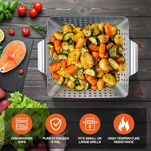 Miniatura 5 de Onlyfire - Paquete de 3 cestas para parrilla, canastas de acero inoxidable perforadas para parrilla de verduras, juego de 3 cestas para parrilla