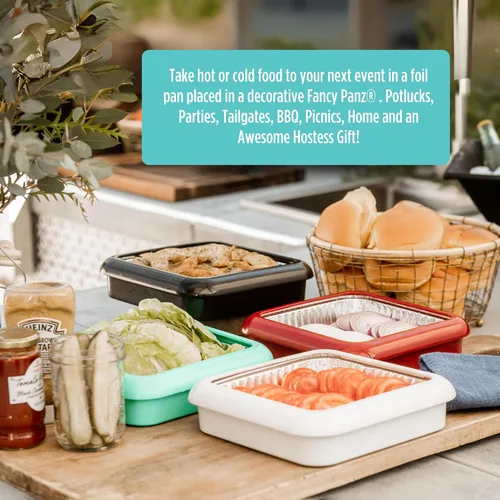 Miniatura 3 de Fancy Panz - Portasartén de papel de aluminio Aqua de 8x8 pulgadas con tapa - Bandeja de servicio de alimentos elevada - Portasartén portátil