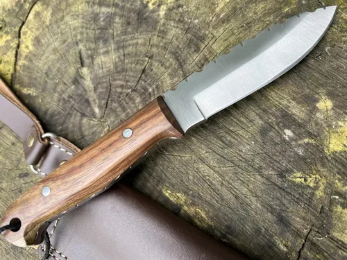 Miniatura 3 de Perkin Cuchillo de caza con funda Cuchillo de hoja fija Bushcraft Cuchillo AR605 (madera de nogal)