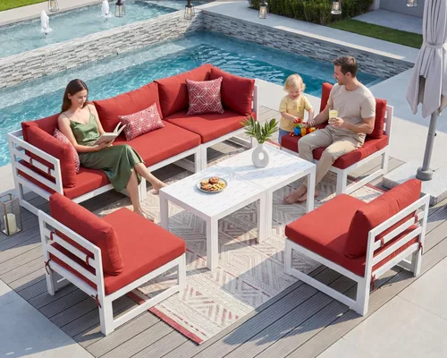 Miniatura 82 de NICESOUL - Juego de 10 muebles de patio extra grandes de aluminio moderno, sofá para exteriores con asiento de 29" de profundidad y ancho, 500 lbs