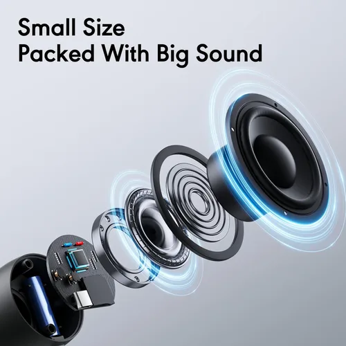 Miniatura 5 de Altavoz Bluetooth portátil, ultra compacto con Bluetooth 5.4 y ranura para tarjeta TF Tiempo de reproducción de 10 horas, estéreo TWS, llamadas