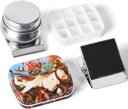 Miniatura 9 de Caja de estuche de pintura de acuarela portátil de mini lata de 12 celdas vacía es un pequeño kit de viaje de almacenamiento con clip magnético
