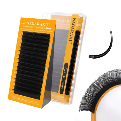 Miniatura 44 de NAGARAKU Extensiones de pestañas elipse con puntas abiertas planas, pestañas individuales de 0.006 in, rizo C, bandeja de mezcla de 0.315-0.591 in