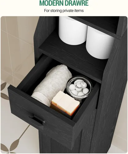 Miniatura 6 de HEXCELEN Gabinete de almacenamiento para baño, gabinete de baño estrecho y alto, gabinetes de piso independientes con 2 puertas y 1 cajón