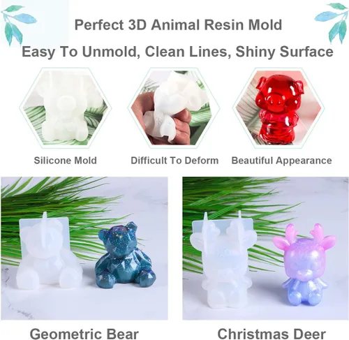 Miniatura 2 de EuTengHao Juego de 20 moldes de resina de animales 3D, incluye 8 moldes de fundición de resina, moldes grandes de silicona epoxi transparente, 2