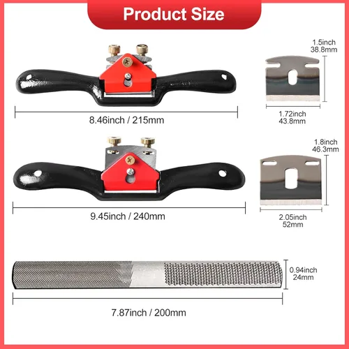 Miniatura 4 de Juego de Cepillo Curvo Ajustable 2 piezas Cepillo Curvo 4 piezas Cuchilla de Metal y Lima de Madera de 4 Vías, Cepilladora Manual con Base Plana