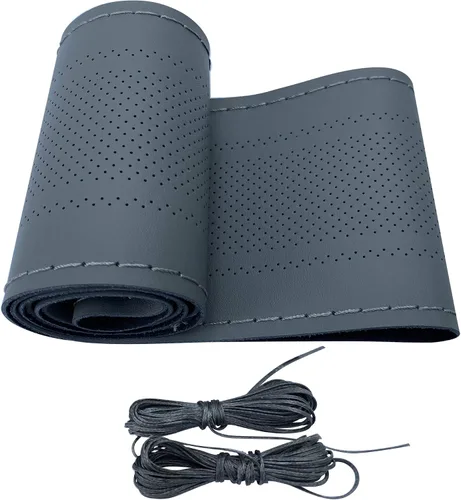 Miniatura 7 de Carodi Funda de volante de piel, diseño transpirable y antideslizante, sensación suave y cómoda, universal, 15 pulgadas, para auto, con costura Beige