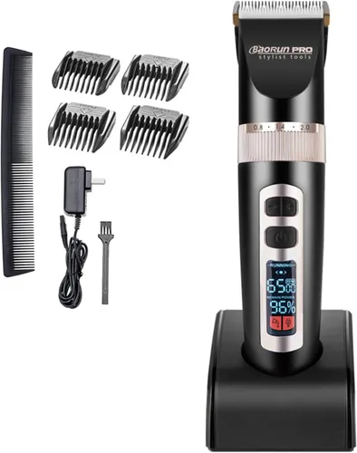 Maxshop Cortadora de pelo inalámbrica para hombres y niños, kit de corte y recorte de cabello con peines guía base de carga (dorado)