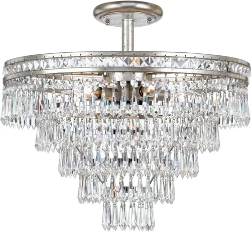 Miniatura 5 de Mercer - Candelabro convertible de cristal plateado con 7 luces, corte a mano, lámpara de techo - Candelabros para pasillo, sala de estar
