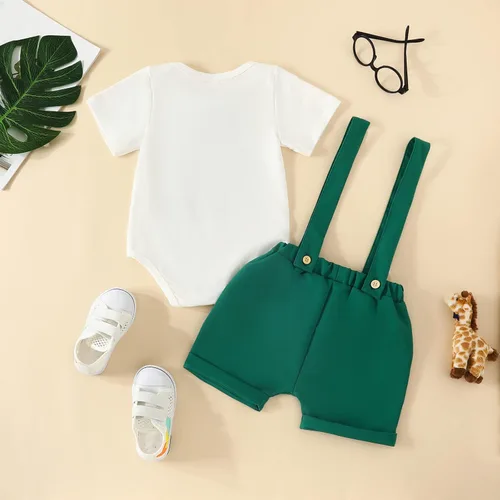 Miniatura 2 de Traje de primer cumpleaños para bebé niño Wild One Animal Bowtie Romper pantalones cortos con tirantes