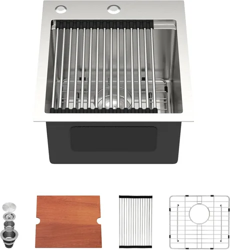 Miniatura 36 de Dcolora 33x22 Fregadero de cocina de acero inoxidable de 16 calibres, estación de trabajo de caída, fregadero de cuenco único grande, montaje