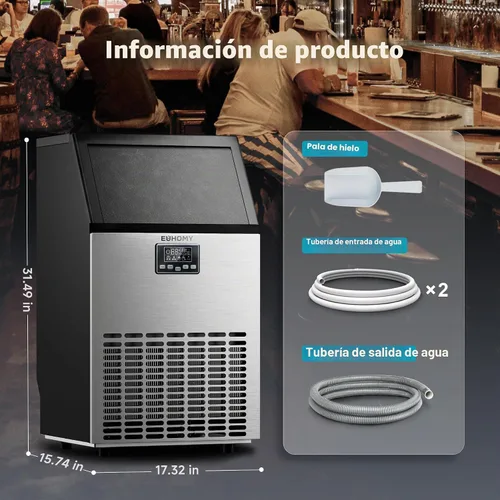 Miniatura 7 de EUHOMY Máquina comercial para hacer hielo creciente, hielo en forma de luna, máquina de hielo bajo encimera de acero inoxidable de 100 libras/24