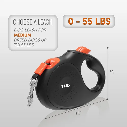 Miniatura 3 de TUG Correa retráctil para perro de 360° sin enredos Cinta de nailon fuerte de 16 pies (mediano, negro/naranja)