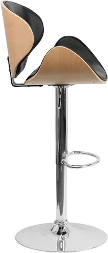 Miniatura 8 de Taburete de bar Flash Furniture de madera de haya con altura ajustable y asiento y respaldo de vinilo negro curvado, Espuma Madera Vinilo, Hayedo