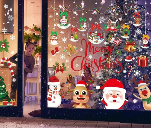 Miniatura 6 de Calcomanías de Navidad para ventana, de doble cara, copos de nieve, calcomanías para ventana de vidrio, Navidad, vacaciones, hogar, oficina, escuela