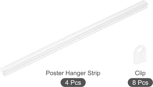 Miniatura 3 de MECCANIXITY Barra de tiras de PVC para colgar pósteres, 9.8 in, transparente, con clips para póster, mapa, juego de 4
