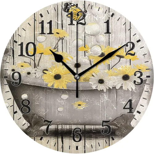 Miniatura 19 de JUNZAN Reloj de bañera con vino romántico espumoso y velas, reloj de pared silencioso de 10 pulgadas, pequeño reloj redondo, decoración de cocina