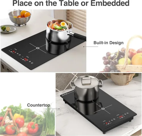 Miniatura 4 de VBGK Placa de cocción de doble inducción, 2300 W, 110 V, portátil, con pantalla táctil LED, 9 niveles de configuración, placa eléctrica con bloqueo
