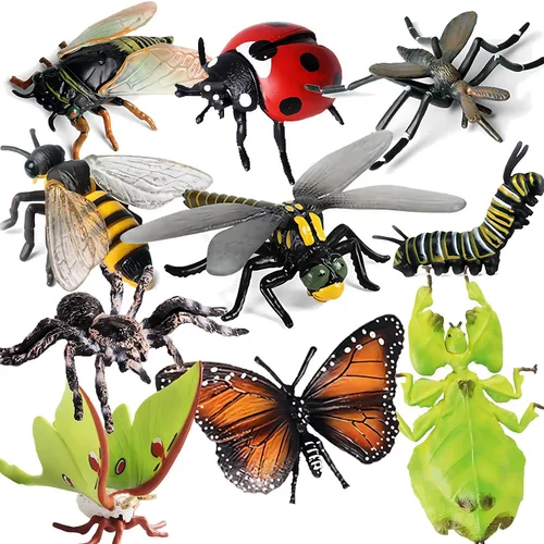 Gemini&Genius 10 piezas de juguetes de insectos para niños, animales del bosque, figuras de insectos, cigarra, mariquita, mosquito, abeja, libélula,
