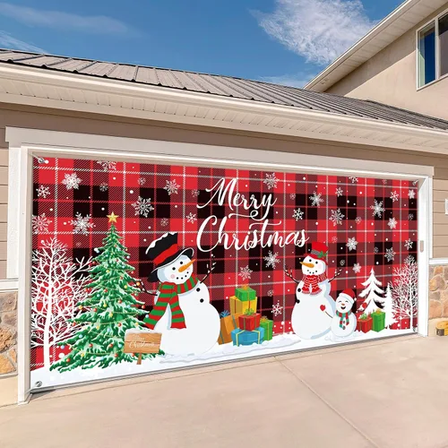 Miniatura 8 de Buryeah Decoración navideña para puerta de garaje, 6 x 13 pies, cubierta de Navidad para puerta de garaje, telón de fondo grande para decoraciones