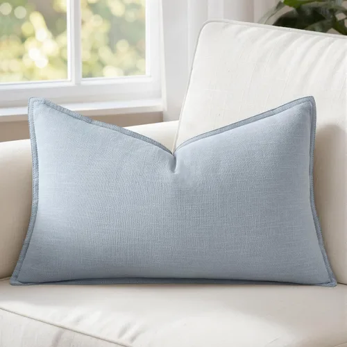 Miniatura 12 de MIULEE Fundas de almohada decorativas de lino de 12 x 20 pulgadas, almohadas neutras bohemias de cenizas azules para cama, paquete de 1 funda