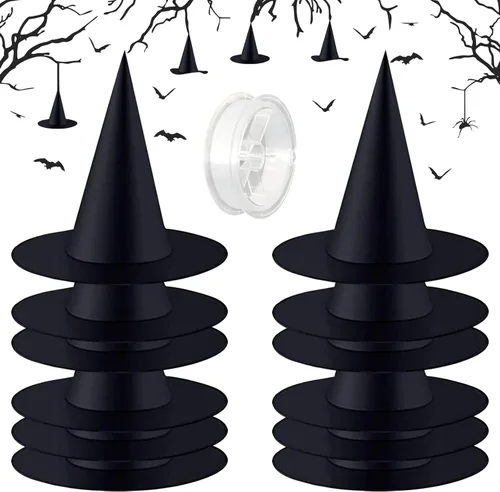Legigo Sombrero de bruja para disfraz de Halloween, sombrero de bruja colgante negro, accesorios de disfraz de bruja para Halloween, fiesta de