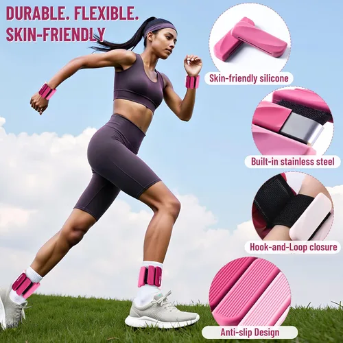Miniatura 3 de Pesas de muñeca y tobillo para mujeres y hombres, pares de 2 libras/4 libras, brazaletes ajustables de silicona con peso para entrenamientos
