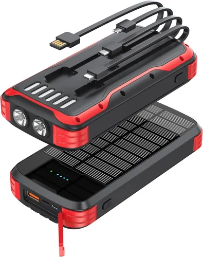 Miniatura 9 de MINRISE Banco de energía solar de 40000 mAh, cargador portátil PD de 20 W, cargador solar de carga rápida, cargador solar integrado con 4 cables