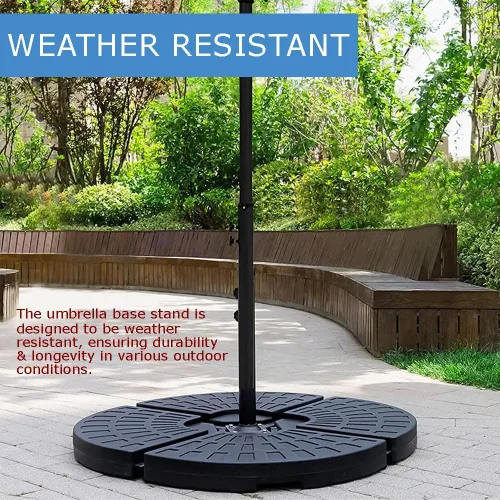 Miniatura 7 de Base de sombrilla de patio de 4 piezas, soporte voladizo resistente para paraguas de fácil llenado, placa base circular para sombrilla de patio al