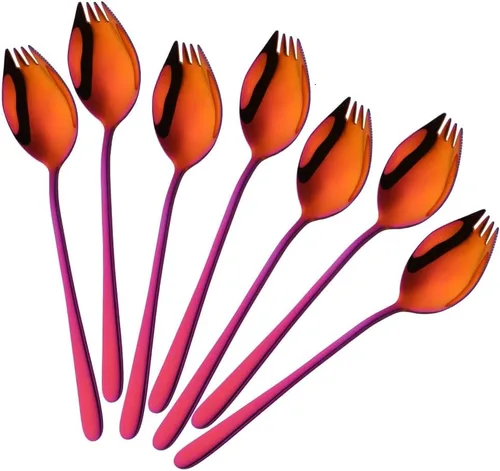 Miniatura 13 de Buyer Star Sporks - Juego de 6 tenedores de acero inoxidable 18/8 para uso diario en el hogar, 7.6 pulgadas, 1.6 onzas, cuchara para helado