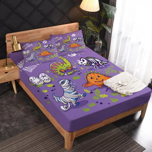 Miniatura 2 de Happy Halloween Sábanas tamaño matrimonial – Sábanas de dinosaurio para niños y niñas, juego de sábanas de dinosaurio, microfibra suave y bolsillo