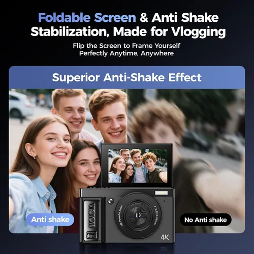 Miniatura 3 de Cámara digital 4K para fotografía - Cámaras de 64MP para video - Cámara compacta de pantalla abatible de 180° - Cámara fotográfica con zoom de 16X