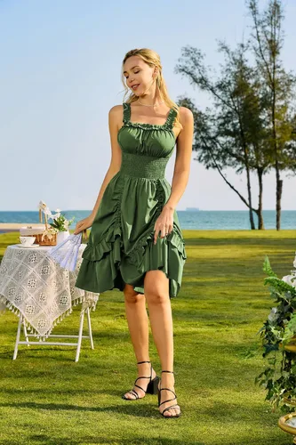 Miniatura 2 de Scarlet Darkness Vestido fruncido para mujer 2024 con cuello cuadrado, sin mangas, vestido de hadas alto y bajo, vestido steampunk
