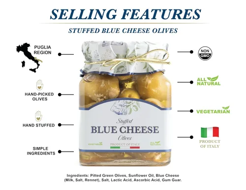 Miniatura 4 de Giusto Sapore Aceitunas Rellenas de Queso Azul 10oz