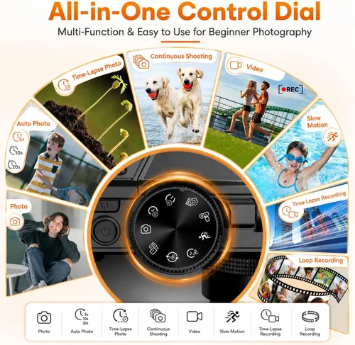 Miniatura 5 de Cámara Digital 4K para Fotografía, Cámara de Vlogging 4K 64MP para YouTube con Pantalla Abatible de 180° de 3", Cámara WiFi Compacta con Zoom Negro