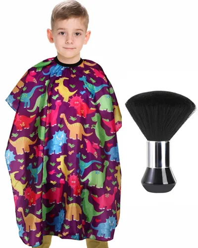 Capa de peluquería para niños con cepillo quitapelusas para el cuello, capa profesional de salón para corte de cabello con cierre a presión