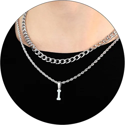 Miniatura 74 de SENRAN Collar con inicial en capas de la A a la Z para hombre, cadena de cuerda torcida de acero inoxidable de 18 a 20 pulgadas, dije de letra
