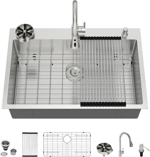 Miniatura 52 de Fregadero de cocina para exteriores, 21 x 20 pulgadas, fregadero de barra para exteriores, fregaderos de cocina de acero inoxidable de montaje