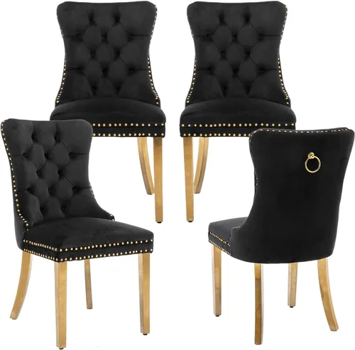Miniatura 41 de LKTART Juego de 2 sillas de comedor de terciopelo, sillas de comedor copetudas con ribete de anillo de clavo, silla de comedor tapizada con patas