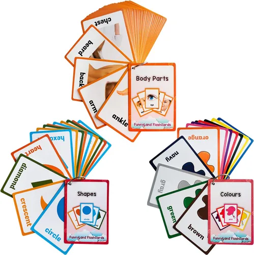 Lilias Colores/formas/partes del cuerpo Tarjetas flash – Palabras inglesas Aprendizaje Tarjetas de bolsillo para niños pequeños, jardín de infantes