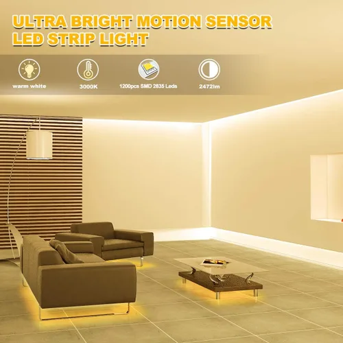 Miniatura 2 de MY BEAUTY LIGHT - Tira de luces LED activadas por movimiento, tira de luz LED de 65.6 pies con 2 modos de iluminación diurna o nocturna, 3 modos